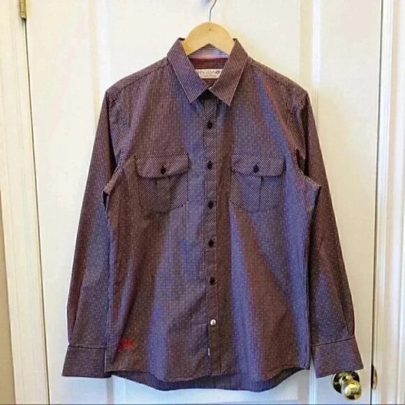 English Laundry John Lennon Plaid Button Down Long Sleeve Shirt Black Red Small - Picture 3 of 16